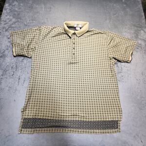 Byron Nelson Polo Shirt Mens Large Beige Check ELEVEN STRAIGHT Cotton Golf